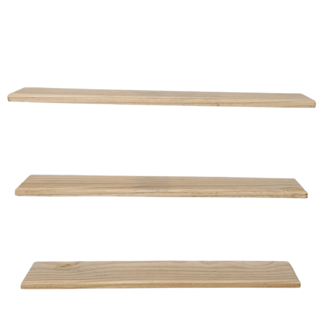 Kit 3 Prateleiras Reta em Pinus com Suporte Invisível e Profundidades Variadas