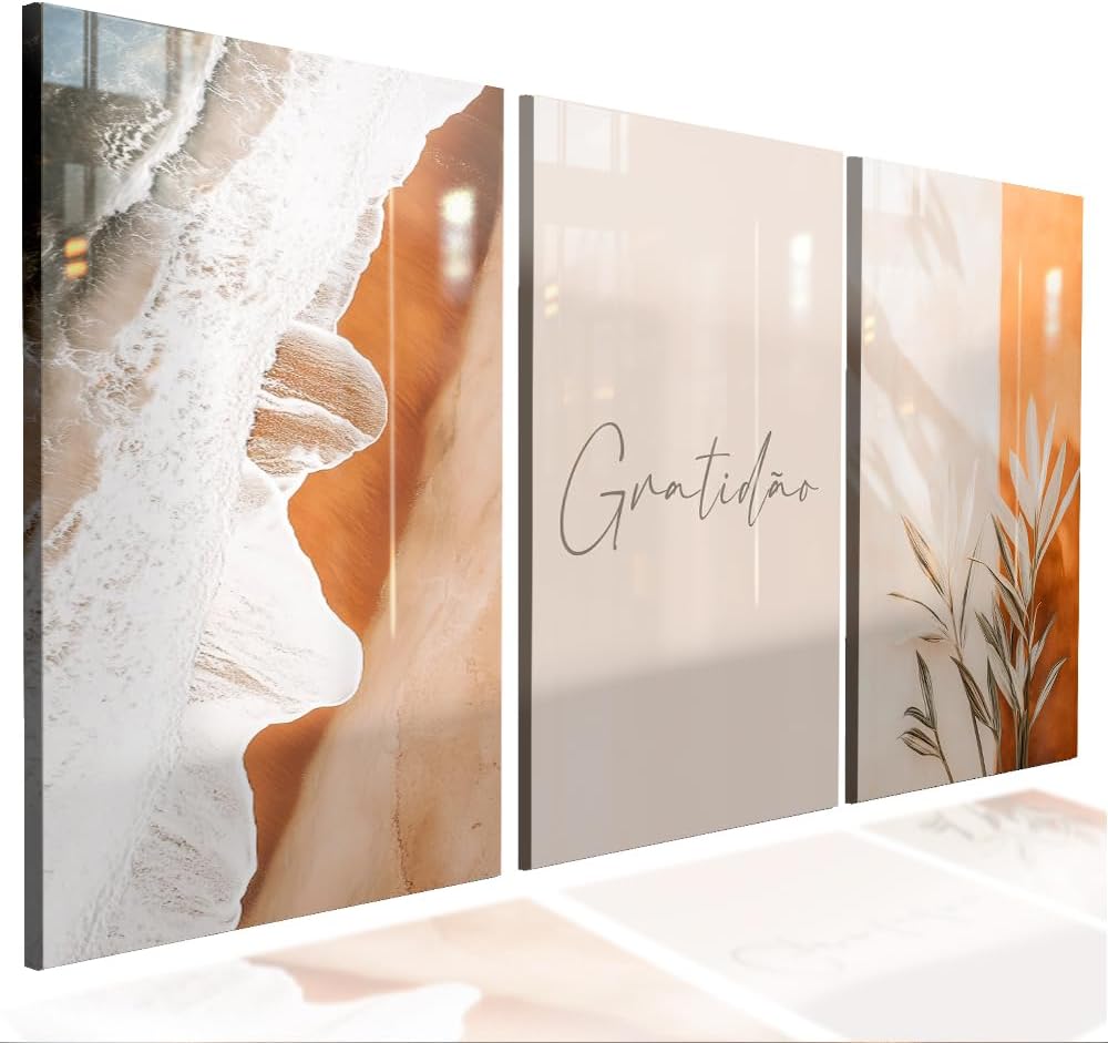 Kit 3 Quadros Decorativos Gratidão Cores Neutras