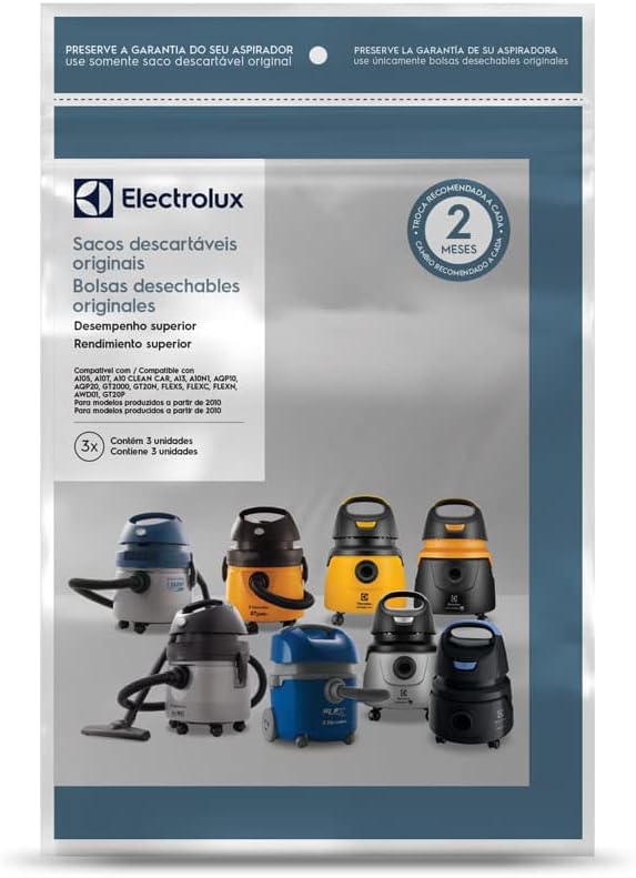 Kit 3 Sacos Descartáveis Electrolux para Aspiradores A10, Acqua Power e GT2000