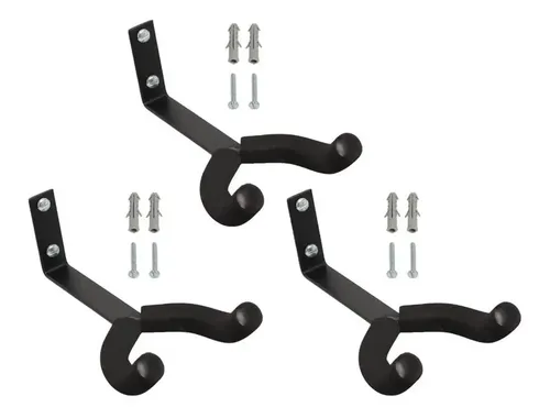 Kit 3 Suportes de Parede Saty para Instrumentos Kit de três suportes de parede pretos para instrumentos de corda como violão e guitarra da marca Saty