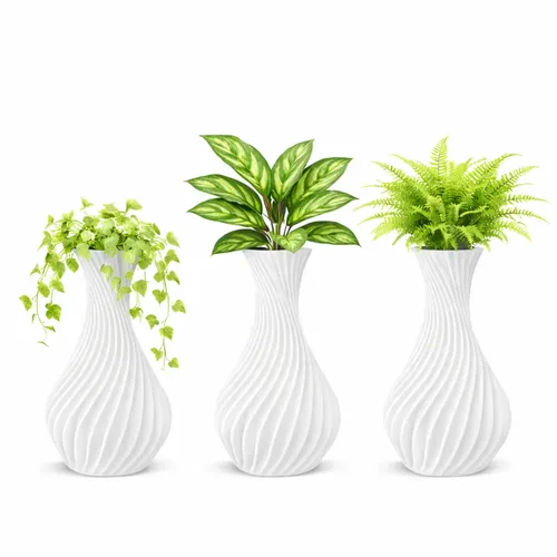 Kit 3 Vasos Decorativos Brancos Modernos com Design Espiral