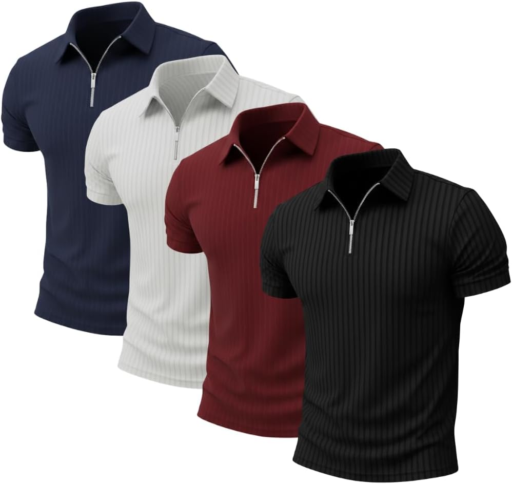 Kit 4 Camisas Polo Masculinas com Zíper em Tecido Canelado