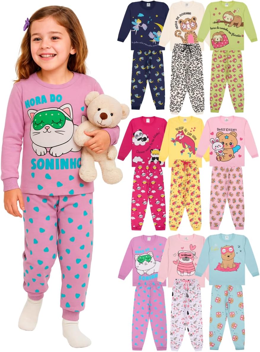 Kit 4 Peças de Pijama para Bebê Menina em Algodão