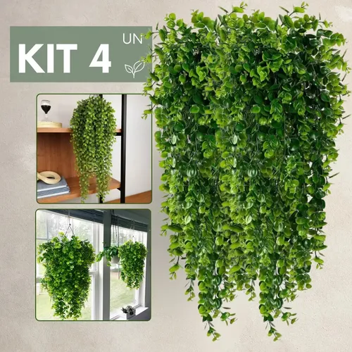 Kit 4 Plantas Artificiais Pendentes: Samambaia e Eucalipto