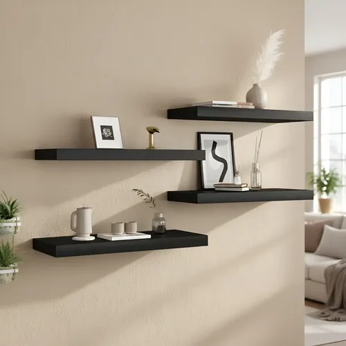 Kit 4 Prateleiras 30cm MDF Preto Nicho Sala Quarto Cozinha