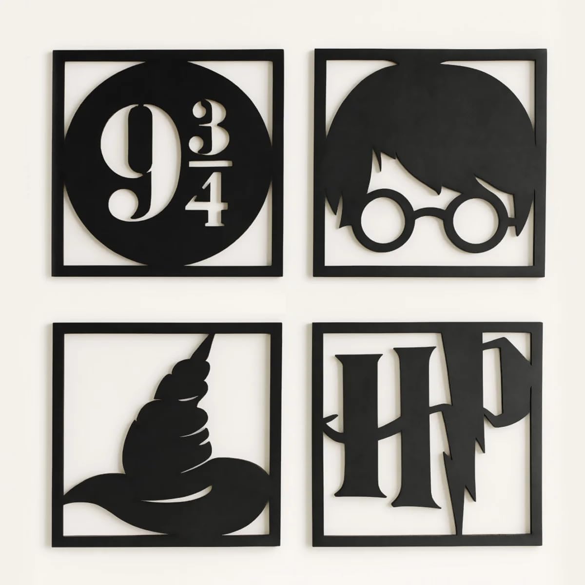 Kit 4 Quadros Decorativos Harry Potter MDF Cor Preto