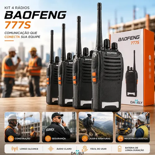 Kit 4 Rádios Comunicadores Walkie Talkie Baofeng 777s Profissional