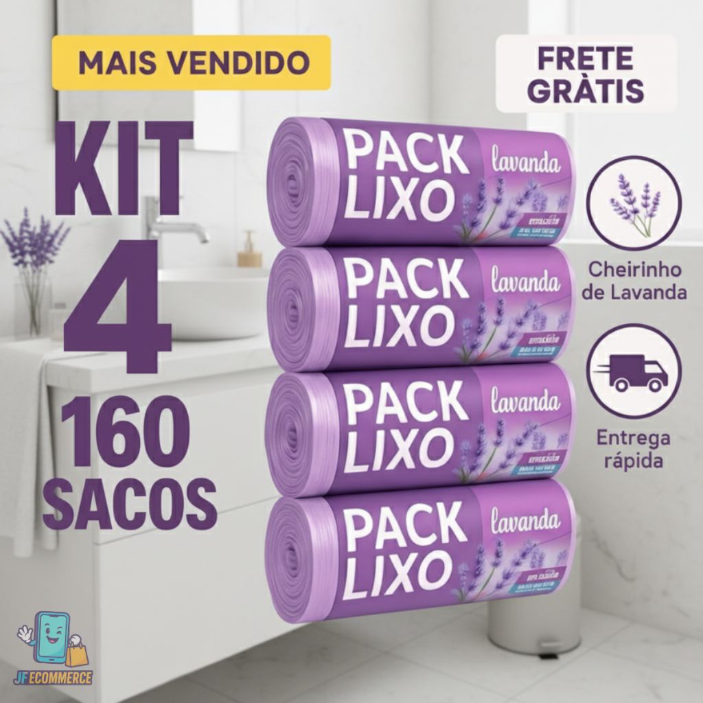 Kit 4 Sacos de Lixo Perfumados Lavanda 160 Unidades para Pia e Banheiro