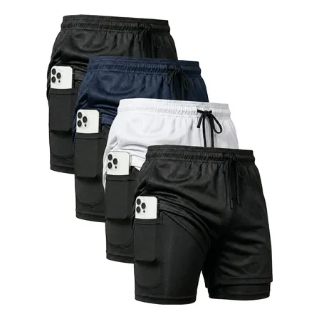 Kit 4 Shorts 2 Em 1 Masculino com Compressão e Dryfit