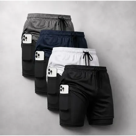 Kit 4 Shorts 2 Em 1 Masculino Dryfit para Corrida e Treino