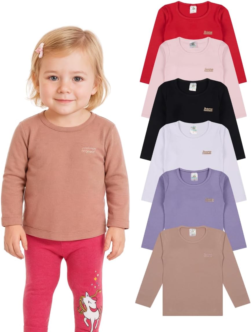 Kit 5 Blusas Manga Longa Bebê Menina em Algodão