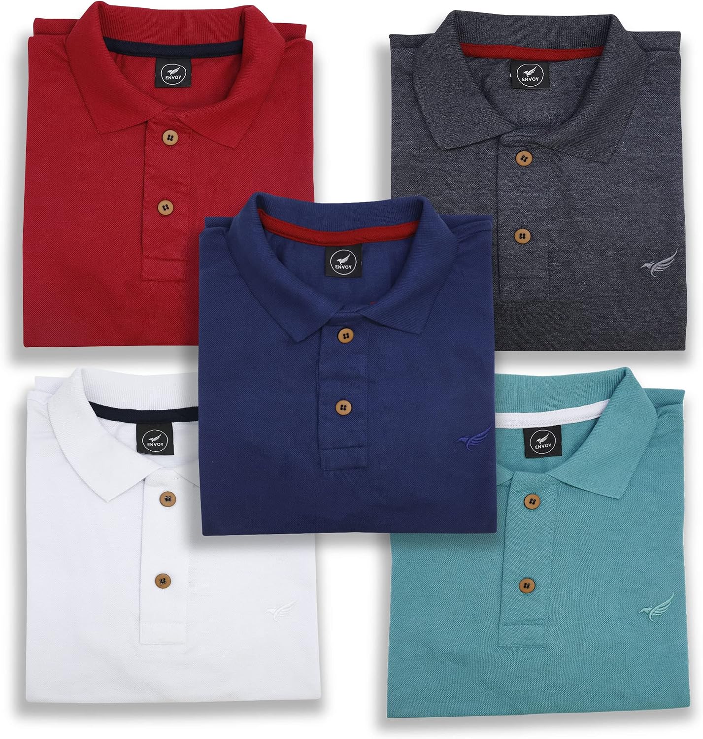 Kit 5 Camisas Polo Envoy em Tecido Piquet Masculina