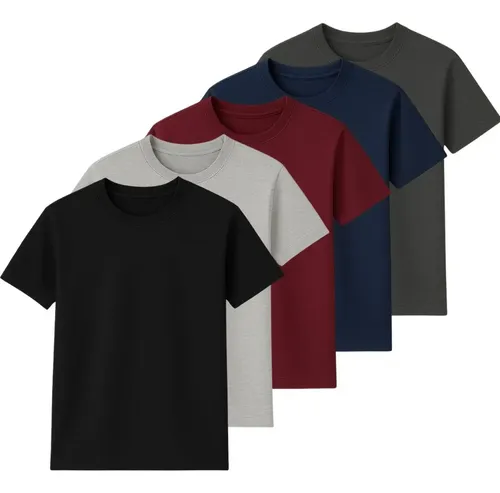Kit 5 Camisetas Básicas de Algodão Masculinas Gola Redonda