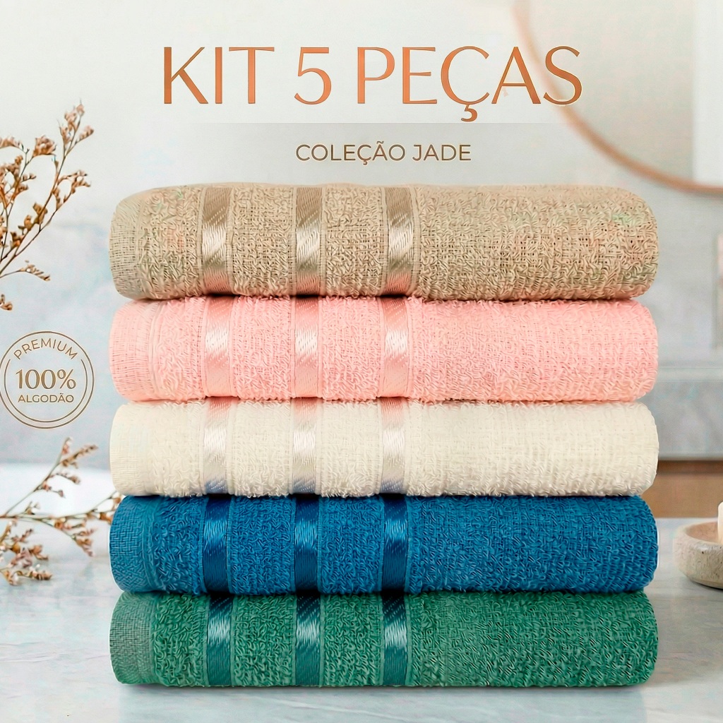 Kit 5 Toalhas de Rosto Coleção Jade 100% Algodão 45x60cm