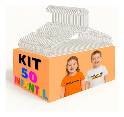 Kit 50 Cabides Infantis de Acrílico Transparente para Bebê