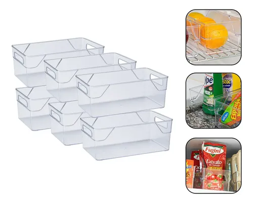 Kit 6 Organizadores Acrílico Multiuso para Geladeira e Cozinha
