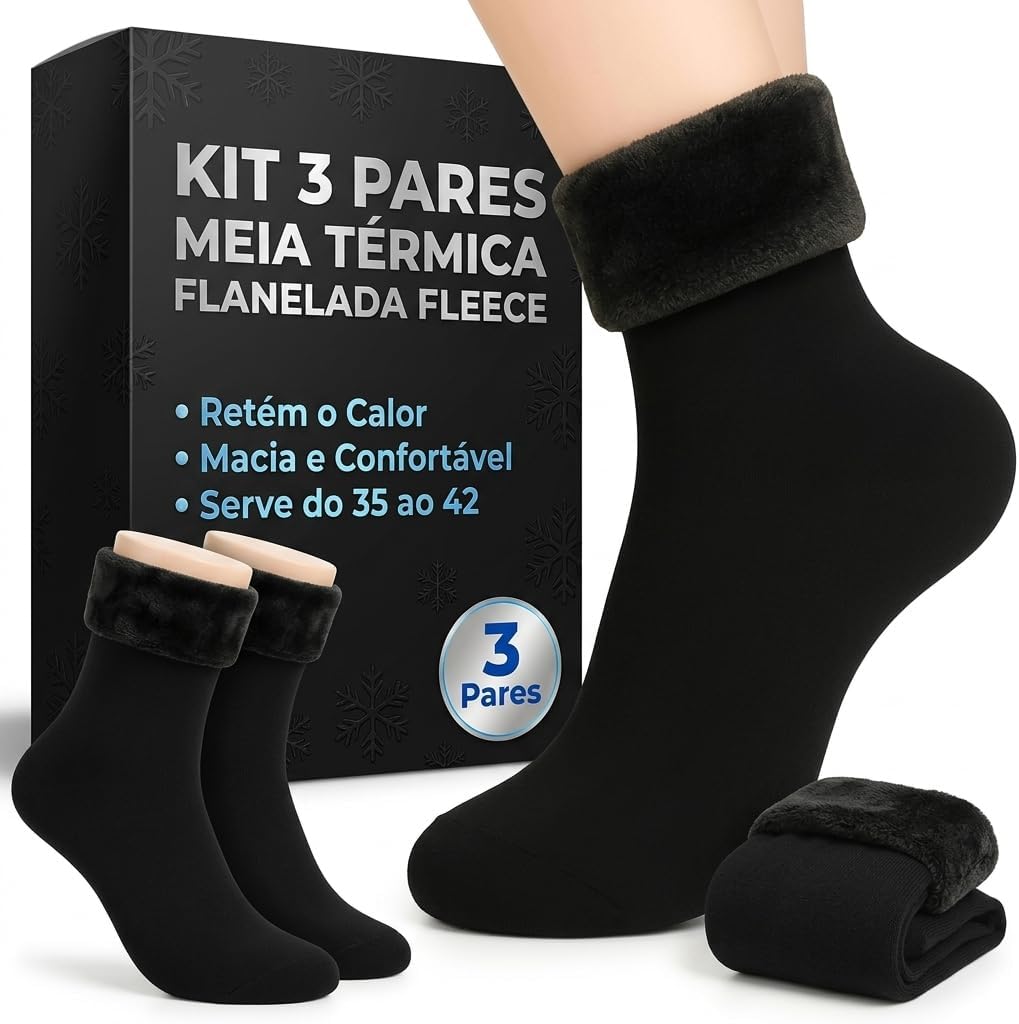 Kit 6 Pares Meia Térmica Flanelada Fleece Unissex para Frio Intenso