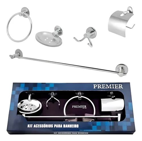 Kit de Acessórios para Banheiro em Aço Inox com 5 Peças