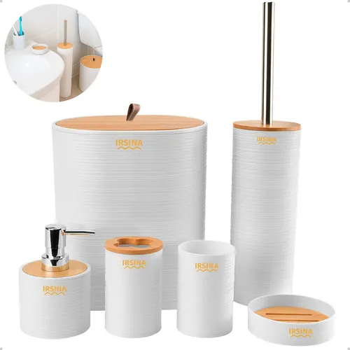 Kit Banheiro Moderno em Bambu Irsina Branco