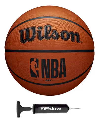 Kit Bola de Basquete Oficial NBA Wilson DRV Tamanho 7 + Bomba
