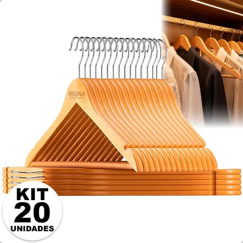 Kit Cabide Madeira Marfim Antiderrapante Reforçado Irsina