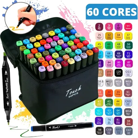 Kit Canetinhas 60 Cores Bobbie Goods Ponta Dupla