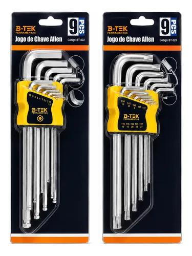 Kit Chave Allen e Torx Longa 18 Peças em Aço Carbono