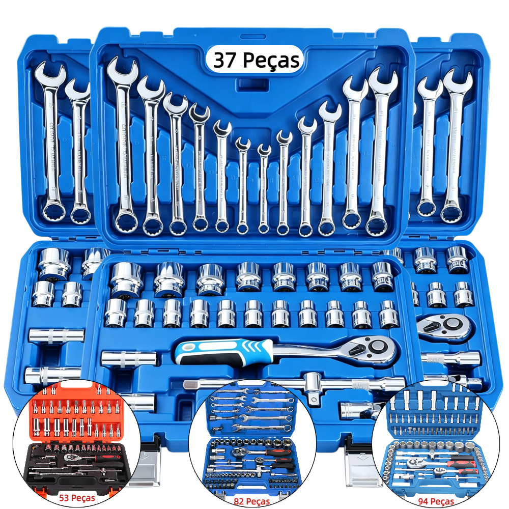 Kit de Ferramentas Mecânicas 37 Peças Profissional com Soquetes e Catraca