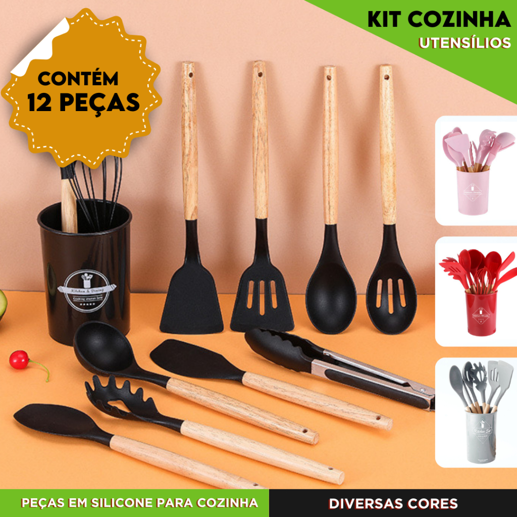Kit Utensílios Cozinha Silicone e Madeira 12 Peças - Review