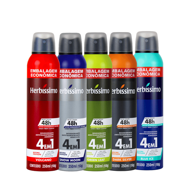 Kit Desodorante Antitranspirante Aerossol Herbíssimo 250ml - 5 Unidades