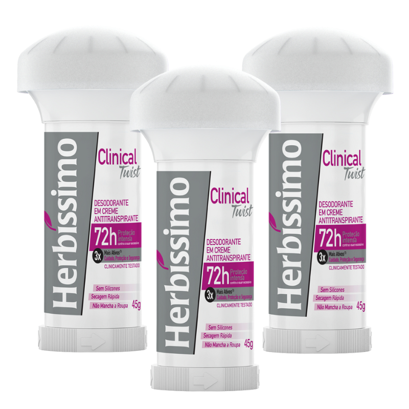 Kit Desodorante Twist Antitranspirante Herbíssimo Clinical Rosa 45g - 3 Unidades
