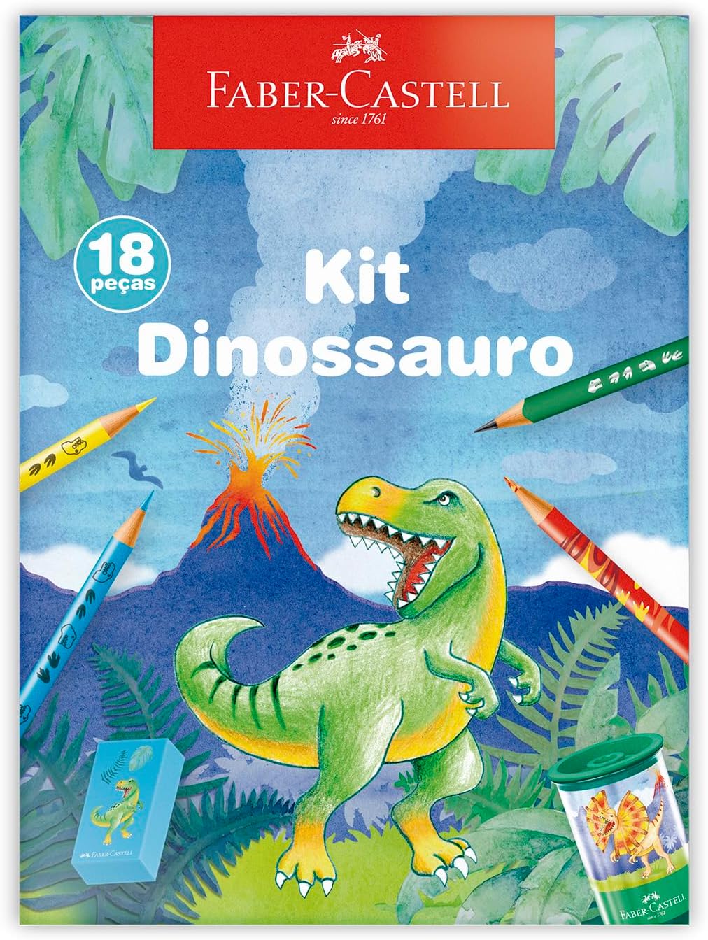 Kit Dinossauro Faber-Castell: Conjunto Criativo com 18 Peças