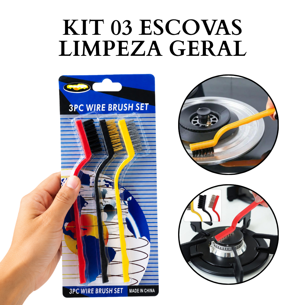 Kit de Escovas para Limpeza Pesada em Aço Nylon e Latão