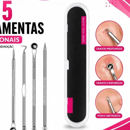 Kit Extrator de Cravos e Espinhas em Aço Inox com 4 Peças