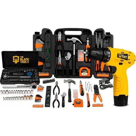 Kit Jogo de Ferramentas 169 Peças com Parafusadeira 12V