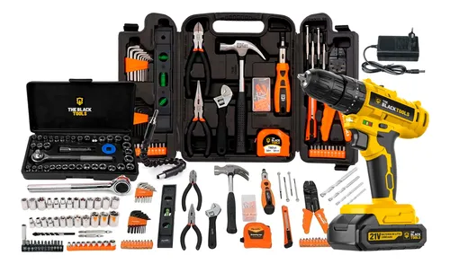 Kit de Ferramentas 169 Peças com Parafusadeira e Furadeira 21V
