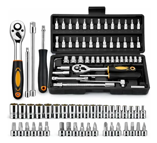 Kit de Ferramentas com Estojo e Soquetes Chave Catraca 46 Peças