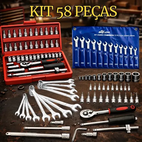 Kit de Ferramentas Hexon 58 Peças com Soquetes e Chaves Combinadas