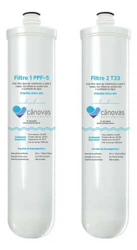 Kit Refil Filtro Cânovas PPF-5 e T33 Kit de filtros de reposição brancos para purificadores de água modelos PPF-5 e T33 da marca Cânovas