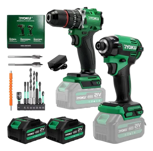 Kit Furadeira e Parafusadeira de Impacto Brushless com 2 Baterias