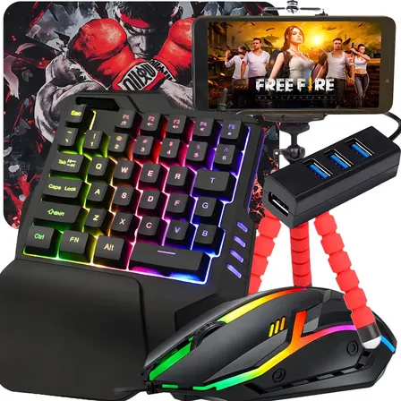 Kit Gamer Mobilador Completo com Teclado e Mouse RGB para Celular