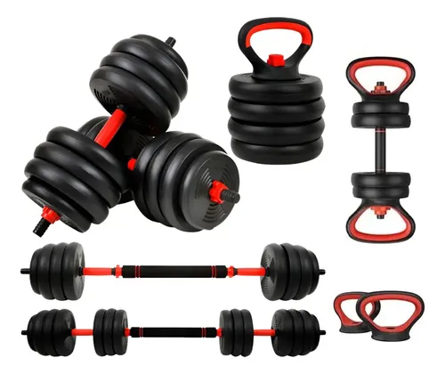 Kit Halter 6 Em 1 Musculação Até 20kg Ajustável Preto-vermelho