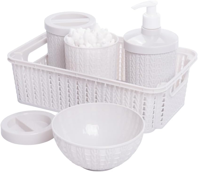 Kit Higiene Bebê Plasútil Trama Branco com 5 Peças
