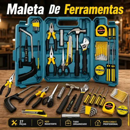 Kit Jogo de Ferramentas com 27 Peças para Uso Residencial
