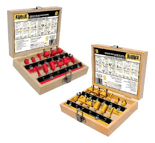Kit Jogo de Fresas para Madeira Evald com 12 Peças e Haste de 6mm