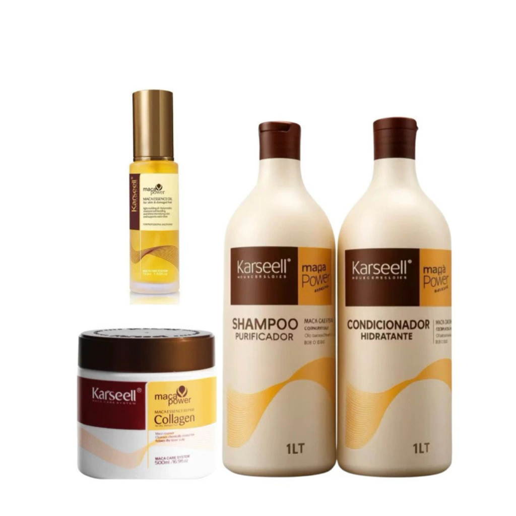 Kit Karseell Maca Power Collagen Completo: Shampoo, Condicionador, Máscara e Óleo