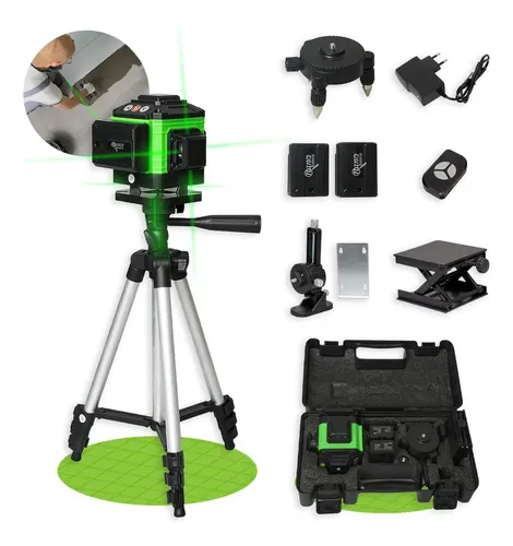 Kit Nível A Laser Verde 12 Linhas Profissional com Tripé e Bateria