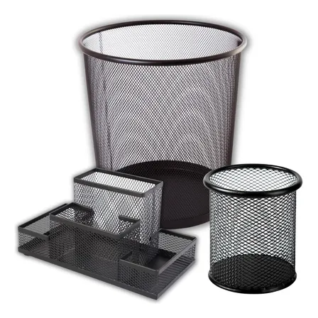 Kit Organizador de Escritório Completo Preto: Conjunto com Porta-Treco e Lixeira