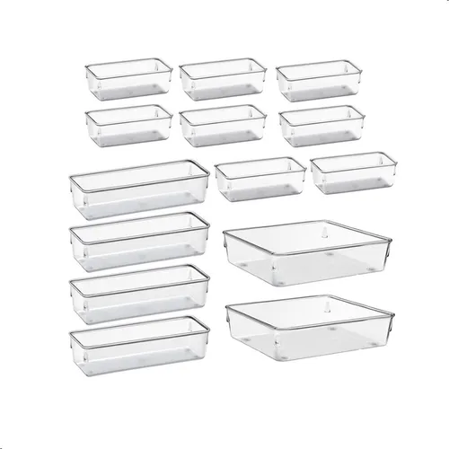 Kit Organizador Multiuso com 14 Peças para Gavetas e Bancadas
