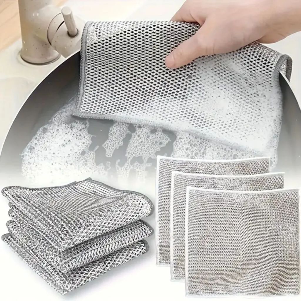 Kit Pano de Limpeza em Aço Premium Reutilizável para Panelas e Fogão